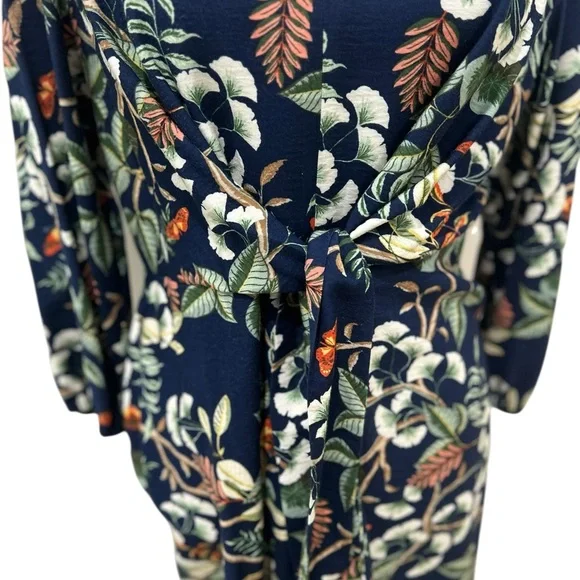 LOFT Navy Botanical Tie-Waist Midi Dress - Picture 9 of 14